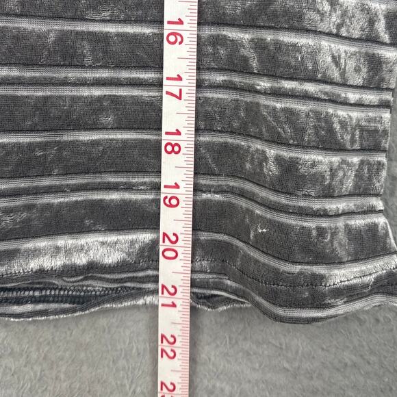 Vintage Velvet Burnout Striped Shirt Gray Crew Neck Long Sleeve Size M Retro - Picture 5 of 8